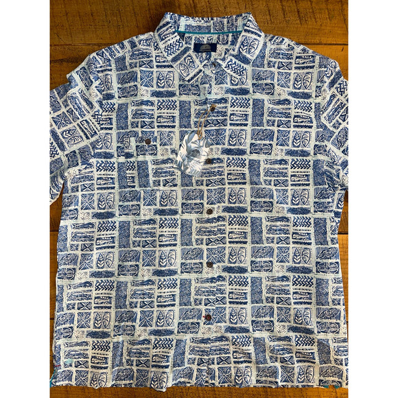 NWT Mens Havana Jim Blue White Fish Hawaiian‎ Print Button Up Short Sleeve XXL - Picture 1 of 7